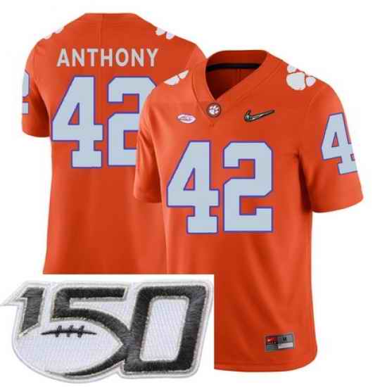 Clemson Tigers 42 Stephone Anthony Orange With Diamond Logo College Football Stitched 150th Anniversary Patch Jersey
